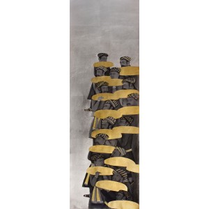 Shamsuddin Tanwri, 15 x 42 Inch, Graphite Gold and Silver Leaf on Paper, Figurative Painting, AC-SUT-022